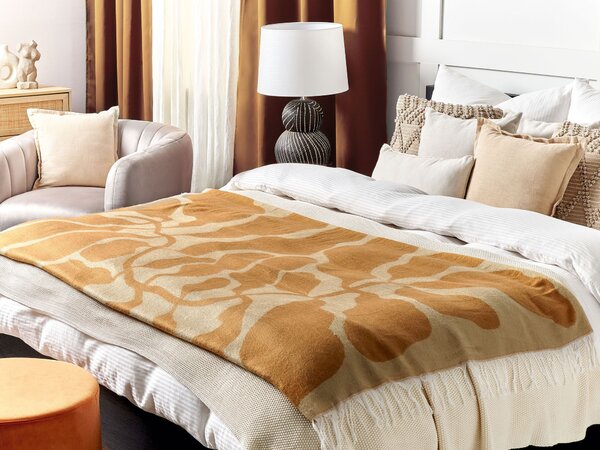 Deka oranžová béžová polyester akryl 130 x 170 cm obdĺžnikový tvar abstraktný vzor prikrývka so strapcami moderný boho štýl doplnky