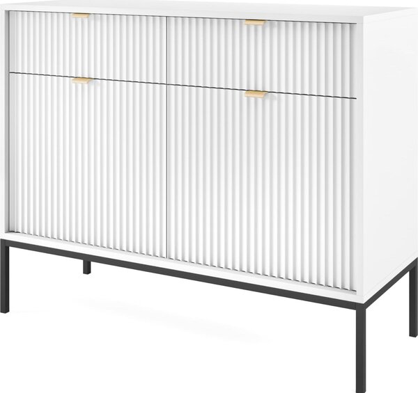 Komoda NANAIMO KSZ104 - biela - zlaté úchyty - 2 zásuvky - šírka 104 cm, výška 83 cm, hĺbka 39 cm