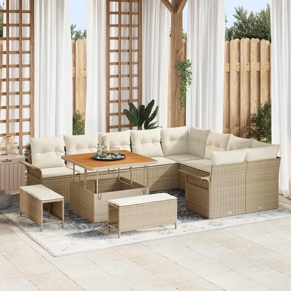 Maison Exclusive - Záhradná súprava s vankúmi 12 ks Béová Poly-rattan