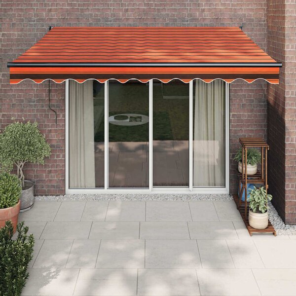 Maison Exclusive – Manuálna markíza, 3,5 x 2,5 m, oranžovo-hnedá, s horizontálnymi pruhmi