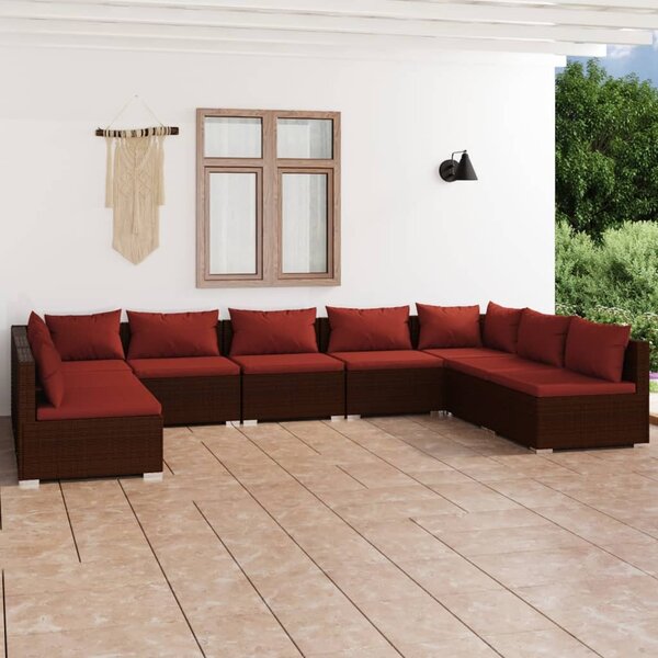 Maison Exclusive – 9-dielna záhradná súprava s vankúšmi z polyrotangu v hnedej farbe