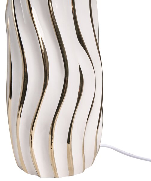 Stolná lampa biela keramický podstavec ľanové tienidlo elegantný moderný glamour štýl obývacia izba spálňa