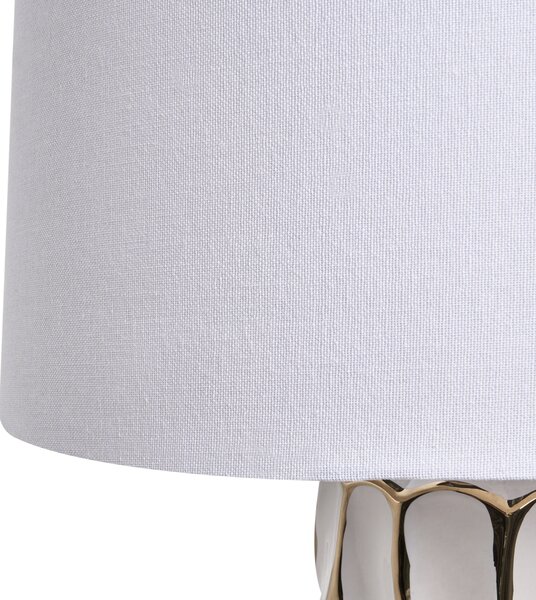 Stolná lampa biela keramický podstavec ľanové tienidlo elegantný moderný glamour štýl obývacia izba spálňa