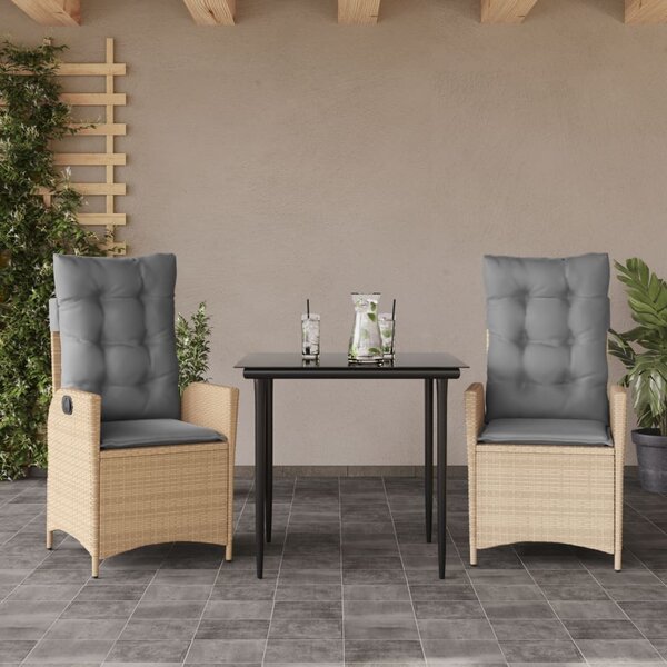 Maison Exclusive - 3-dielna záhradná jedálenská súprava a vankúe béová polyratan