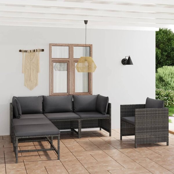 Maison Exclusive – 6-dielna záhradná súprava s vankúšmi Poly Rattan Grey