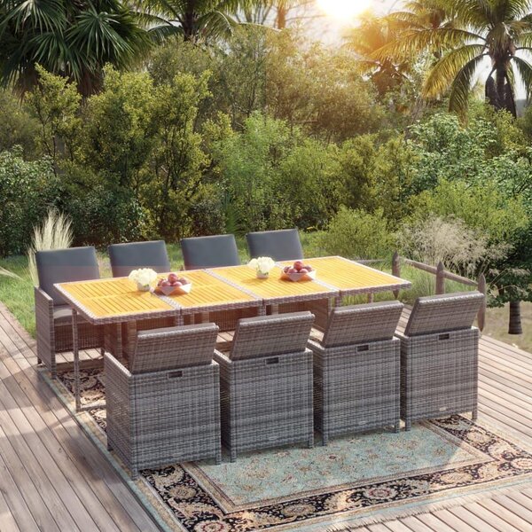 Maison Exclusive – 9-dielna záhradná jedálenská súprava s podukami Poly Rattan Grey