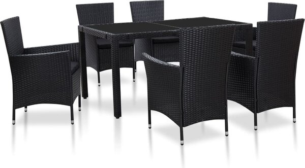 Maison Exclusive – 7-dielna záhradná jedálenská súprava z polyratanu, ierna