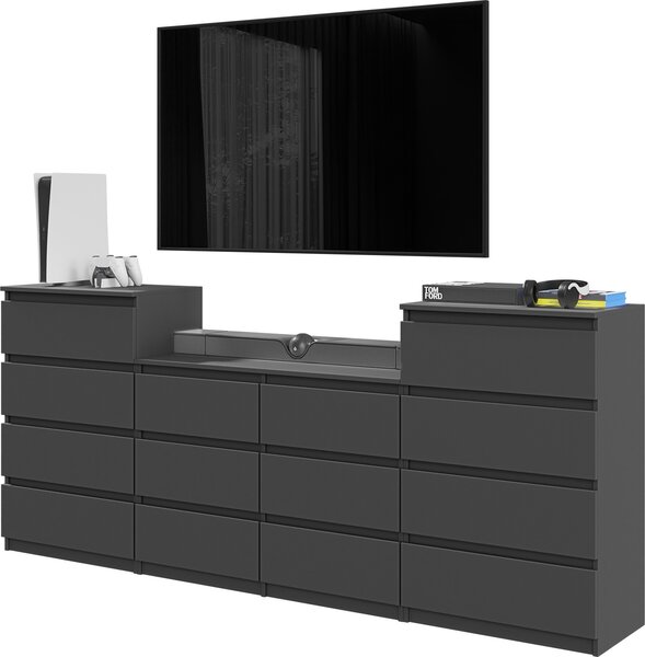 FURNICA - GABRIEL - Komoda so 14 zásuvkami (4+6+4) - antracitovo sivá V92/70cm Š220cm H33cm
