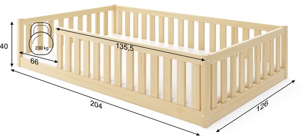 HRUŠKA Široká posteľ BELLA SIMA 120×200 cm Montessori – prírodná borovica