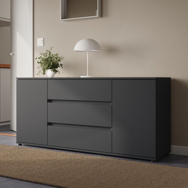 Domov Kolektív Komoda s zásuvkami | moderná komoda do obývačky, spálne a predsiene | 150 x 40 x 70 cm | 3 zásuvky a 2 dvierka | antracitová