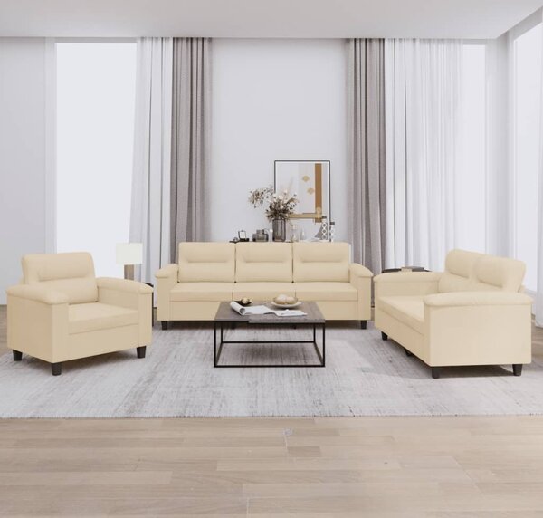 Maison Exclusive – 3-dielna sedacia súprava s vankúšmi, krémová mikrovlákna