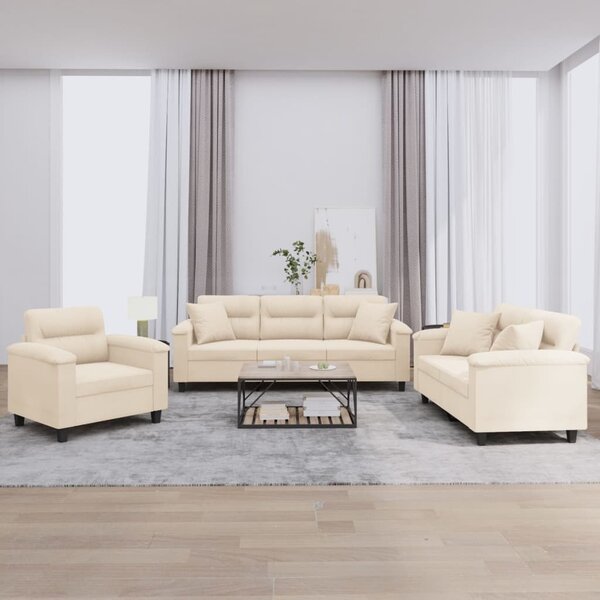 Maison Exclusive – 3-dielna sedacia súprava s vankúšmi, béžová mikrovlákna