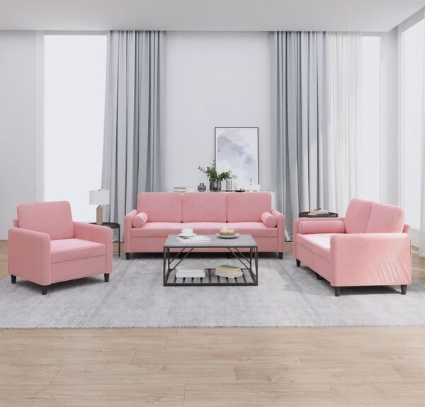 Maison Exclusive – 3-dielna sedacia súprava s vankúšmi z ružového zamatu