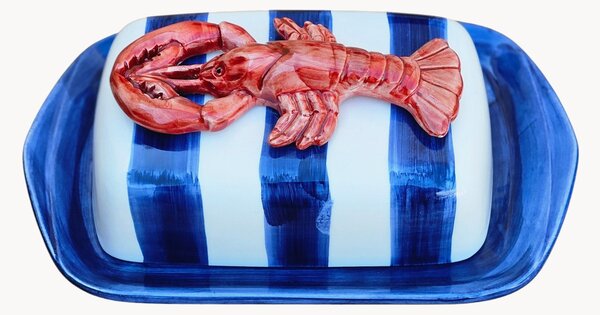 Ručne maľovaná maselnička Lobster