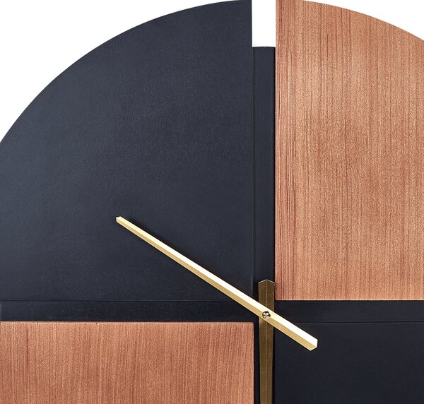Nástenné hodiny svetlé drevo a čierna MDF rám 60 cm okrúhle klasický dizajn bytové doplnky obývačka spálňa
