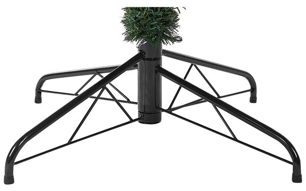 Umelý vianočný stromček zelený PVC kovový podstavec 240 cm so zasneženými vetvami šiškami a cezmínou tradičný štýl