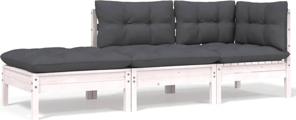 Maison Exclusive – 3-dielna záhradná súprava s vankúšmi, biela, masívne borovicové drevo