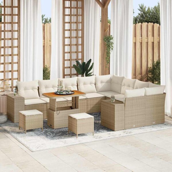 Maison Exclusive - Záhradná súprava s vankúmi 12 ks Béová Poly-rattan