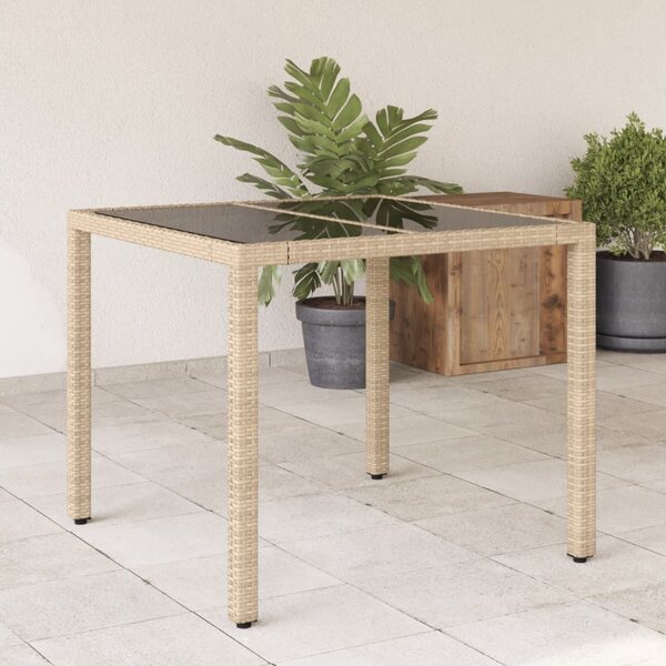 Maison Exclusive - Záhradný stôl so sklenenou doskou Béová 90x90x75 cm Poly ratan