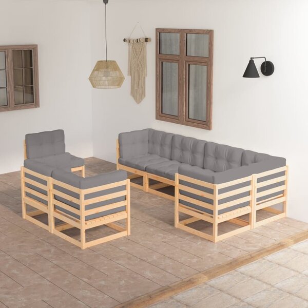 Maison Exclusive – 8-dielna záhradná súprava s vankúšmi z masívneho borovicového dreva