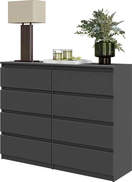 FURNICA - GABRIEL - Komoda s 8 zásuvkami - antracitová V92cm Š120cm D33cm