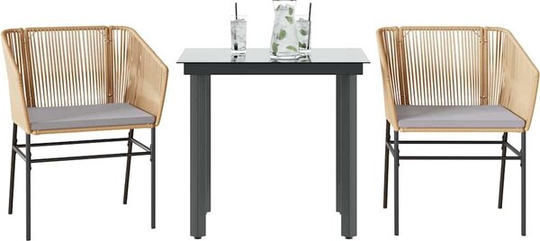 Maison Exclusive - 3-dielna záhradná jedálenská súprava+podloky, hnedá, polyratan