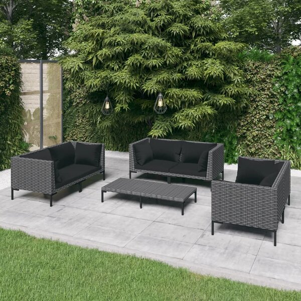 Maison Exclusive – 7-dielna záhradná súprava s vankúšmi z polyrotangu v tmavošedej farbe