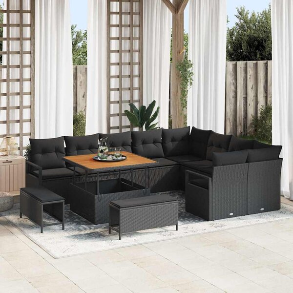 Maison Exclusive - Záhradný nábytok s vankúmi 12 ks ierny Poly-rattan