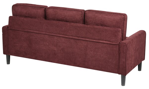 Pohovka bordová látková čalúnená 3 miestna s taburetom mid century modern obývacia izba