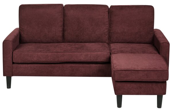 Pohovka bordová látková čalúnená 3 miestna s taburetom mid century modern obývacia izba