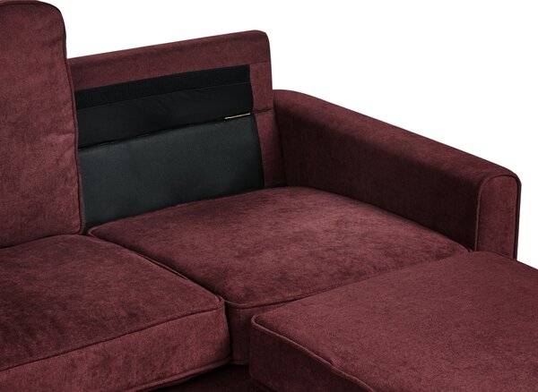 Pohovka bordová látková čalúnená 3 miestna s taburetom mid century modern obývacia izba