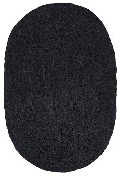 Koberec čierny jutový 160 x 230 cm pletený oválny vhodný do miestností s podlahovým kúrením prírodný obývacia izba spálňa