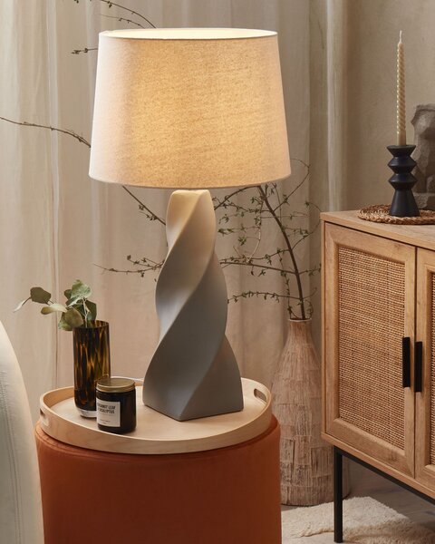 Stolná lampa sivá keramická 71 cm biele látkové tienidlo klasické stolové osvetlenie