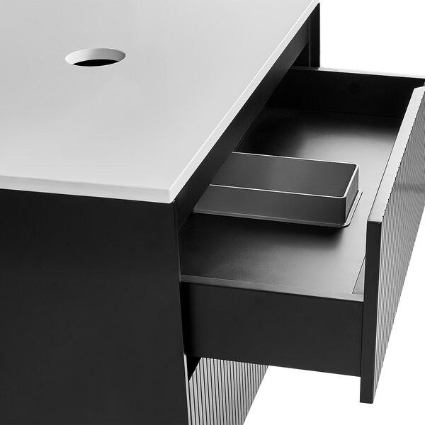 Kúpeľňová skrinka čierna MDF 80 x 52 cm nástenná závesná drážkovaná predná časť úložný priestor 2 zásuvky pod umývadlo moderný štýl