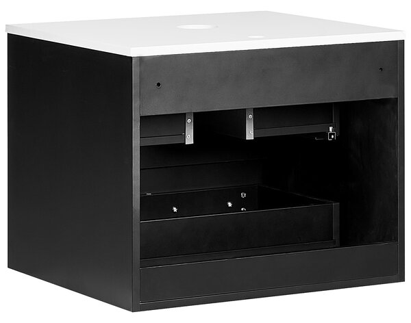 Kúpeľňová skrinka čierna MDF 60 x 52 cm nástenná závesná drážkovaná predná časť úložný priestor 2 zásuvky pod umývadlo moderný štýl