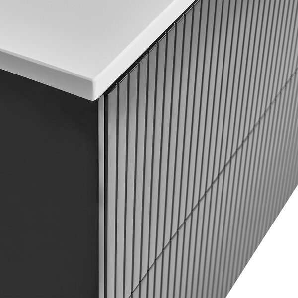 Kúpeľňová skrinka čierna MDF 80 x 52 cm nástenná závesná drážkovaná predná časť úložný priestor 2 zásuvky pod umývadlo moderný štýl