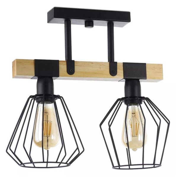Prisadený luster CAMEROON 2xE27/60W/230V čierna/drevo