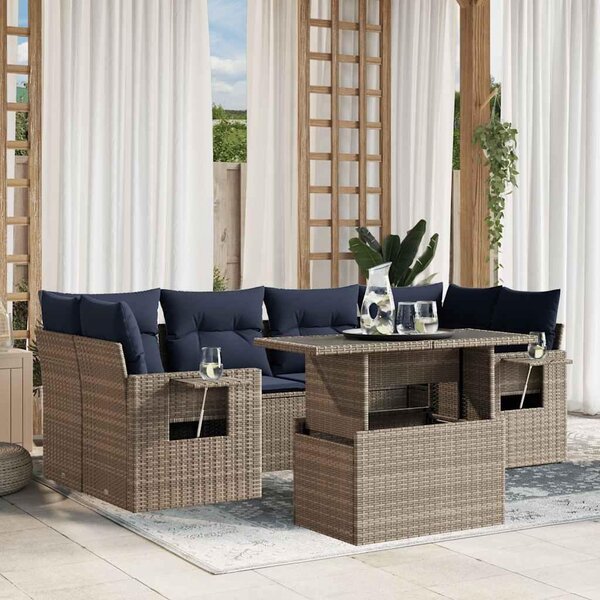 Maison Exclusive – 7-dielna záhradná súprava s vankúšmi, sivá, polyratan