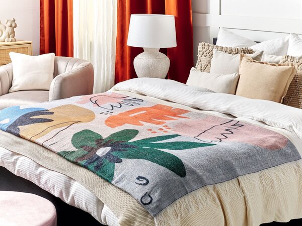 Deka viacfarebná polyester akryl 130 x 170 cm obdĺžnikový tvar abstraktný vzor prikrývka so strapcami boho štýl doplnky