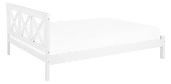 Rám postele biele borovicové drevo 180 x 200 cm posteľ s čelom škandinávsky štýl