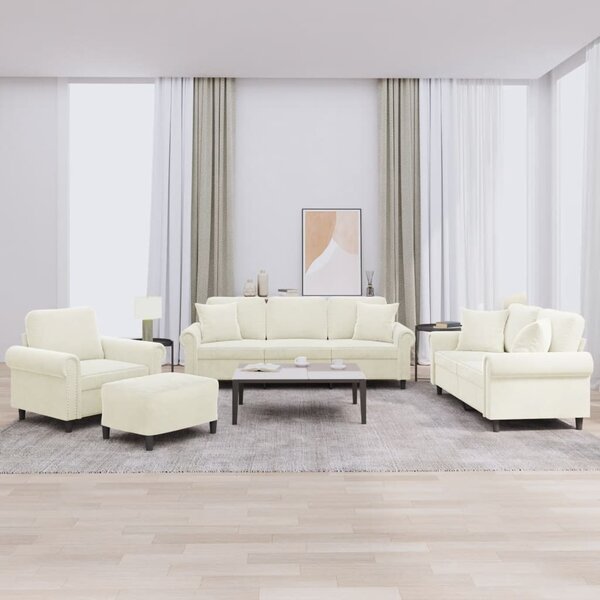 Maison Exclusive – 4-dielna sedacia súprava s vankúšmi, krémový zamat