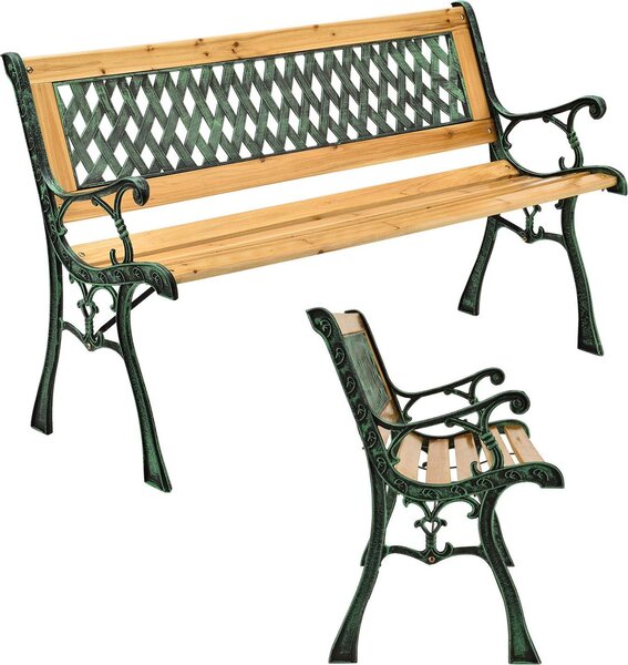 Záhradná lavica Pisa 200576, 2 sedadlá, lavica z lakovaného dreva a liatiny, 122 x 54 x 73 cm