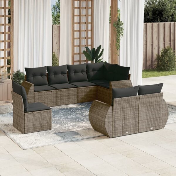 Maison Exclusive - 8-dielna záhradná súprava pohoviek s vankúmi sivá polyratanová