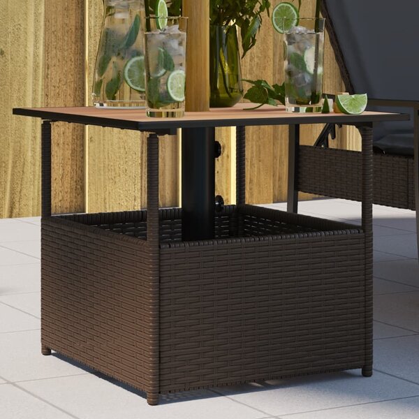 Maison Exclusive - Záhradný stôl s otvorom na slneník Hnedý 55x55x46,5 cm Poly ratan