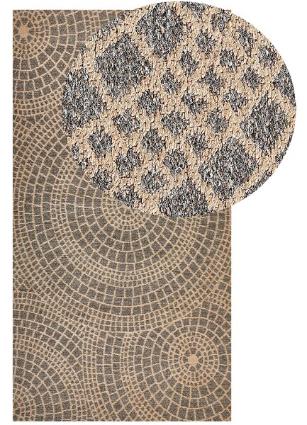 Koberec béžový a sivý jutový 80 x 150 cm obdĺžnikový s geometrickým vzorom s krátkym vlasom boho štýl spálňa obývacia izba