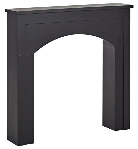 Krbová rímsa čierna MDF 110 x 23 x 106 cm krbové obloženie zdobená predná časť tradičný cottage štýl obývacia izba