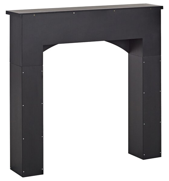 Krbová rímsa čierna MDF 110 x 23 x 106 cm krbové obloženie zdobená predná časť tradičný cottage štýl obývacia izba