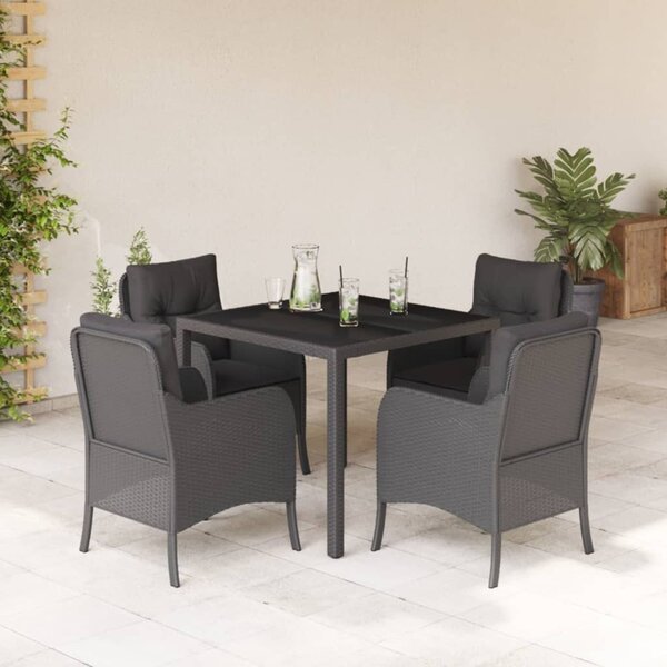 Maison Exclusive - 5-dielna záhradná jedálenská súprava a vankúe ierna polyratan