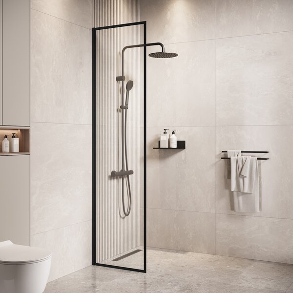 Badplaats Sprchová Zástena Georgia 40 x 200 cm - ierna - Walk-In Sprchový Kút 8 mm Bezpenostné Sklo