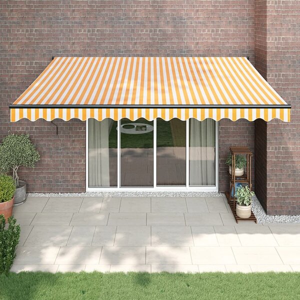 Maison Exclusive – Manuálna markíza, 4 x 3 m, žlto-biele pruhy, 100% polyester